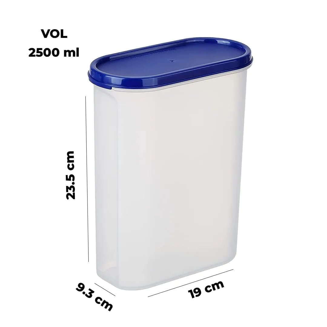 Kuber Industries Plastic Storage Containers With Lid I Set of 2, 2500 ml|Airtight, Stackable, Spill-proof, Travel-friendly|Transparent with Blue Lid|For Dry & Wet Foods, Cereals, Dryfruits (Pack Of 6)