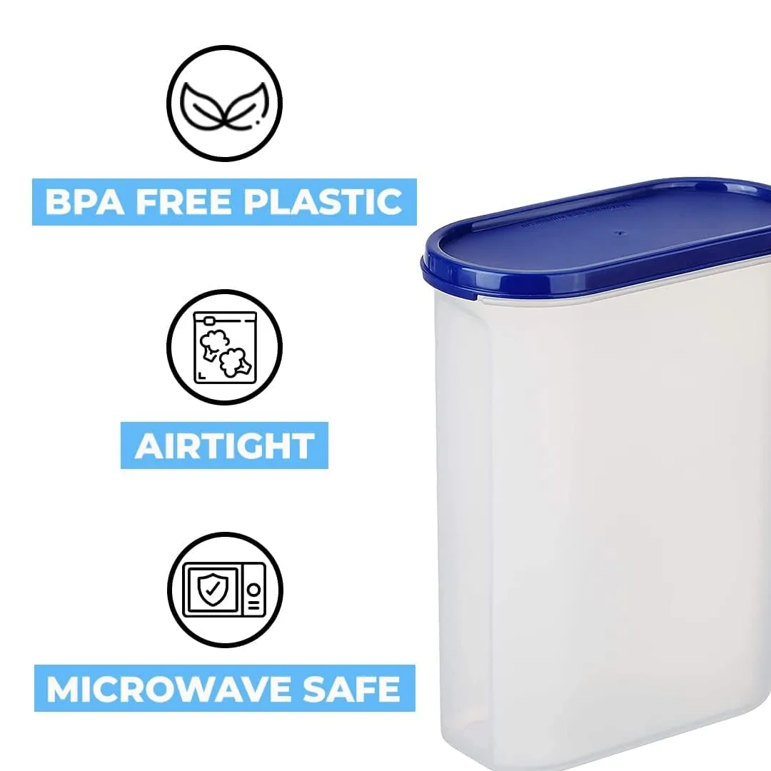Kuber Industries Plastic Storage Containers With Lid I Set of 2, 2500 ml|Airtight, Stackable, Spill-proof, Travel-friendly|Transparent with Blue Lid|For Dry & Wet Foods, Cereals, Dryfruits (Pack Of 6)