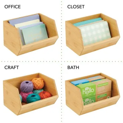 mDesign Formbu Natural Bamboo Stackable Food Storage Organization Bin - 8 x 6 x 5, 2 Pack